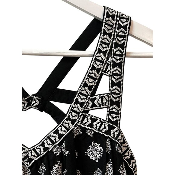 Unbranded Longline Tunic Top Size M Black White Embroidered Sleeve Paisley Boho - Picture 4 of 16